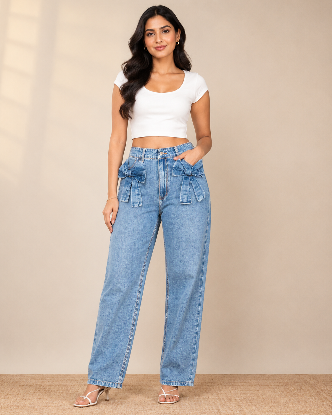Bow Detail Baggy Jeans