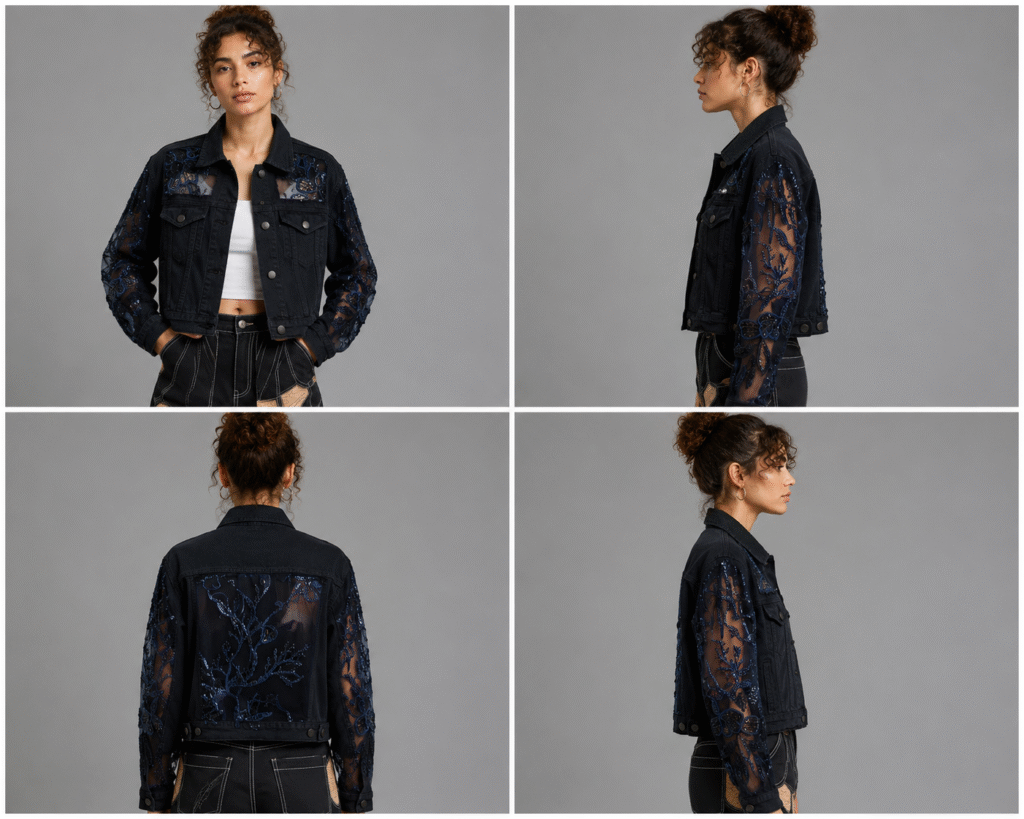Midnight Bloom Embellished Denim Jacket