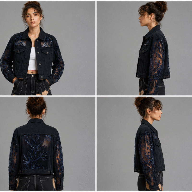 Midnight Bloom Embellished Denim Jacket