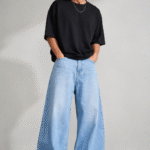 Urbanmore men’s light wash baggy denim jeans with ultra wide fit