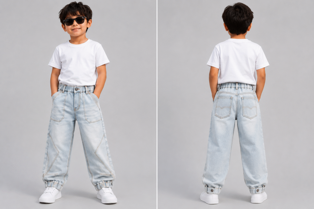 Kids Light Bleach Denim Jogger Jeans for Boys Premium Cotton Casual Wear