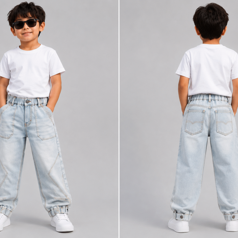 Kids Light Bleach Denim Jogger Jeans for Boys Premium Cotton Casual Wear